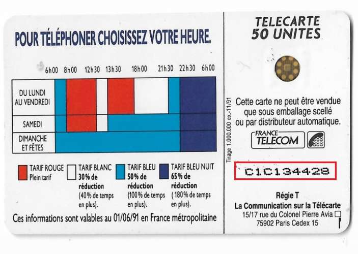 F207b TÉLÉCARTE - PHONE CARD 1991 - Tarifs 18 H 00 (9 n° Noirs).