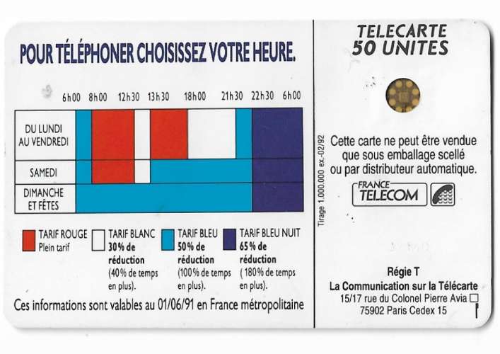 F207d TÉLÉCARTE - PHONE CARD 1991 - Tarifs 18 H 00.