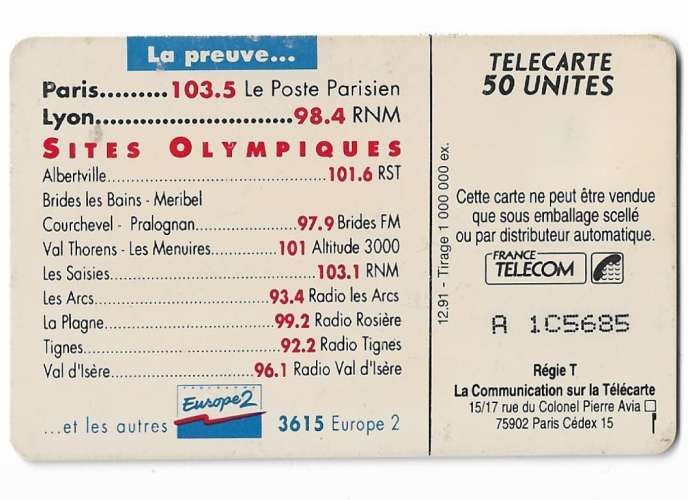 F220 TÉLÉCARTE - PHONE CARD 1991 - Europe 2, On à Tout Pour S'entendre