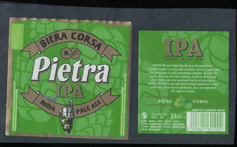 France Lot 2 Etiquettes Bière Beer Labels Biera Corsa Pietra IPA Indian Pale Ale