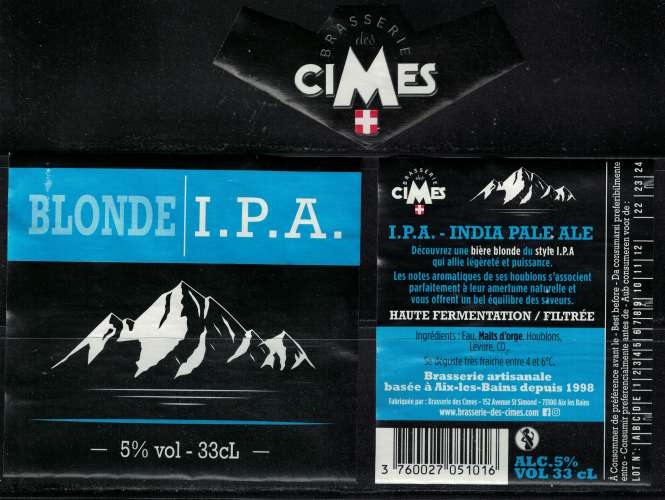 France Lot 3 Etiquettes Bière Beer Labels Brasserie des Cimes IPA India Pale Ale