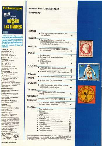 Timbroscopie 1988 février n° 44 investir dans les timbres