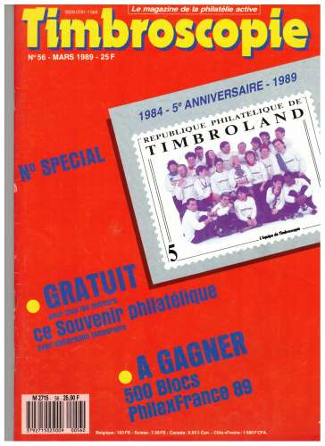 Timbroscopie 1989 mars n° 56 N° spécial 5e anniversaire gratuit : ce souvenir philatélique