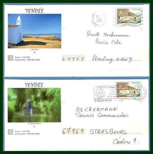  2 PAP Vendée N° 1439 E2 île d'Yeu +  E4 Marais Poitevin 1997 Flamme La Tranche sur Mer (ouverte 3  