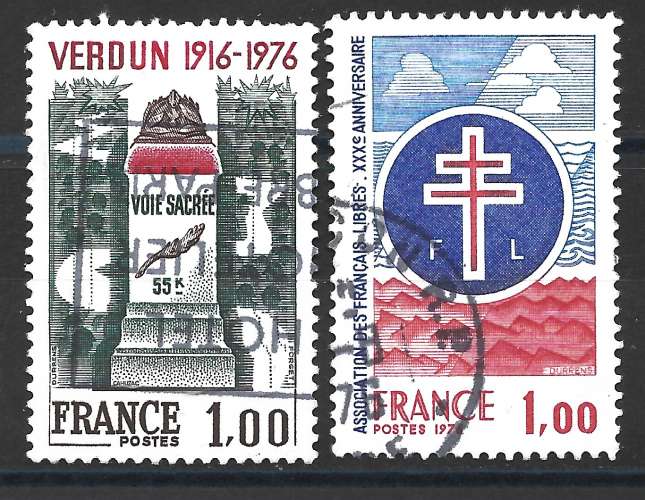 France 1976 - Y & T : 1883, 1885 (o) - Verdun, France libre