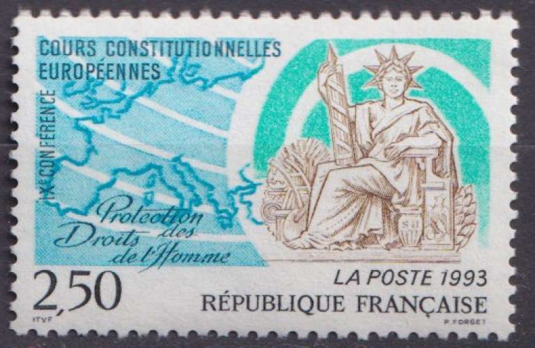 France 1993 Y&T 2808 neuf sans charnière - Cours constitutionnelles européennes (scan dos) 