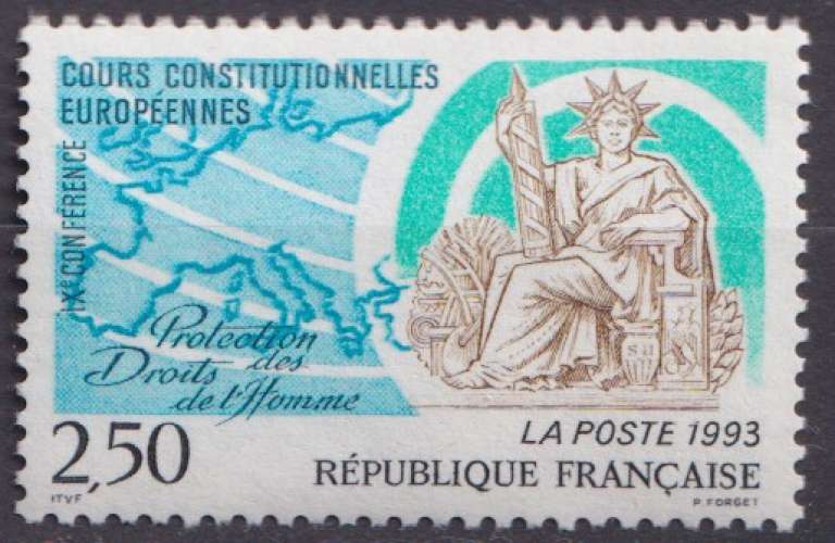 France 1993 Y&T 2808 neuf sans charnière - Cours constitutionnelles européennes (scan dos) 