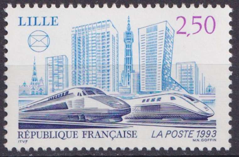 France 1993 Y&T 2811 neuf sans charnière - F.F.A.P. TGV Lille (scan dos) 