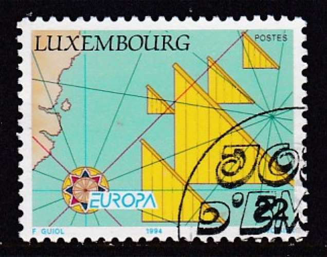 LUXEMBOURG - TIMBRE OBL. Y&T 1291 - EUROPA 1994 : ROSE DES VENTS, TRACE D'UNE COTE