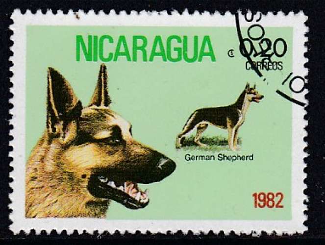 NICARAGUA - TIMBRE OBL. Y&T 1190 - CHIENS DE RACE : BERGER ALLEMAND