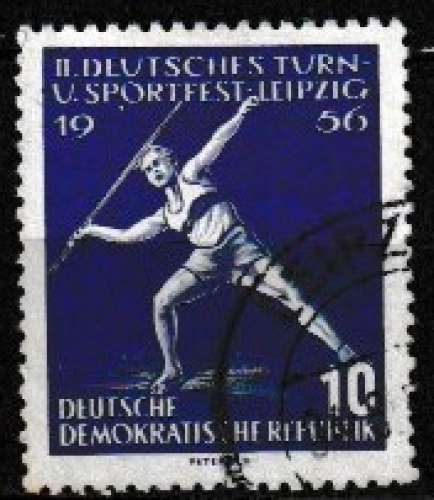 Allemagne Est RDA 1956 YT 255 Obl Jeux sportifs Leipzig Javelot