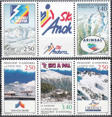 Andorre Français 1993 Michel 446 - 450 Neuf ** Cote (2008) 8.70 Euro Stations de ski