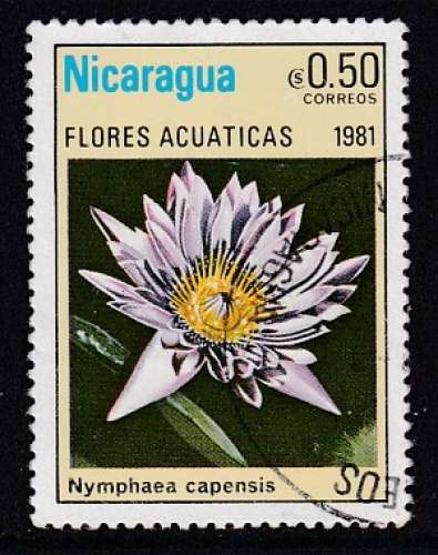 NICARAGUA - TIMBRE OBL. Y&T 1155 - FLEURS AQUATIQUES : NYMPHAEA CAPENSIS