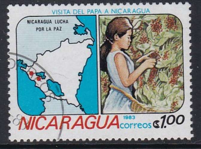 NICARAGUA - TIMBRE OBL. Y&T 1233 - VISITE DU PAPE JEAN-PAUL II