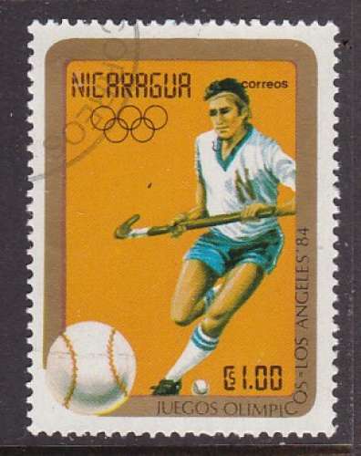 NICARAGUA - TIMBRE OBL. Y&T 1344 - HOCKEY SUR GAZON (J. O. DE LOS ANGELES)