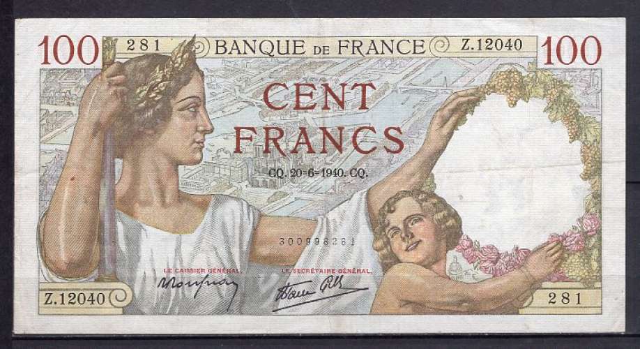  FRANCE BILLET 100 FRANCS SULLY 20-6-1940 