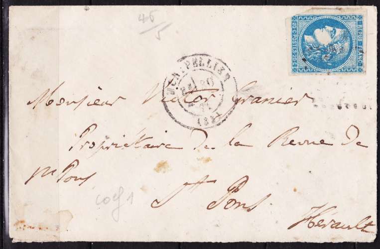 Ftance - Emission de Bordeaux - 1871 - Y &T N° 46B - sur lettre