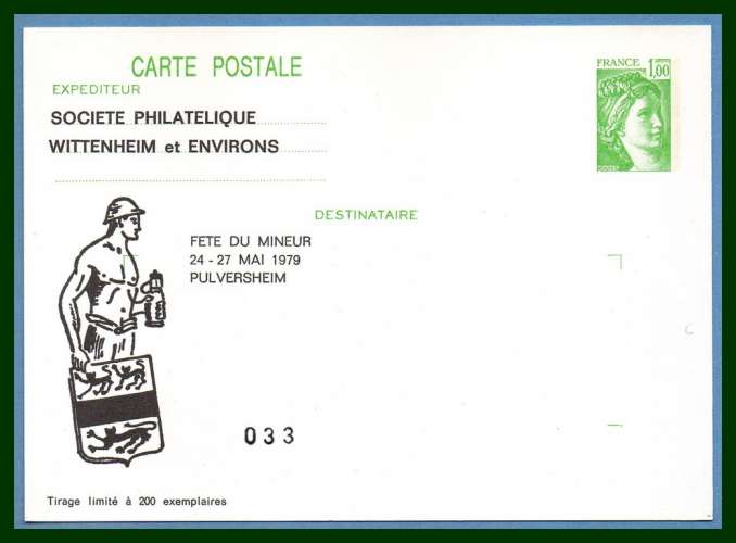 Entier CP Sabine Repiqué Fête du Mineur Wittenheim 1979 neuf