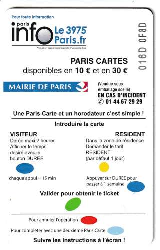 France Stationnement Paris - Piétons en danger 10 € - Série 016D - Puce OR (utilisée) 