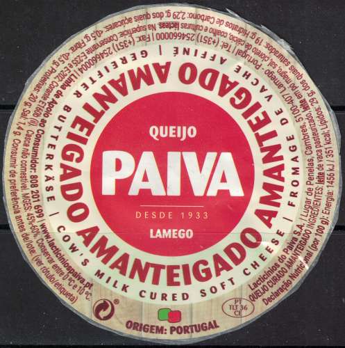 Portugal Fromage étiquette Queijo Paiva Amanteigado de Lamego