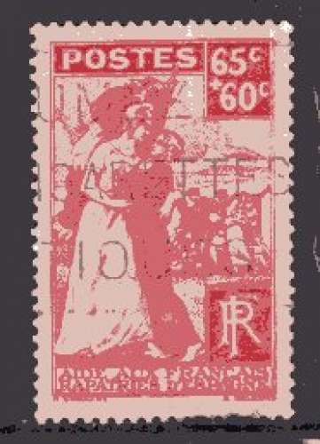 FRANCE 1938  AUX FRANCAIS RAPATRIES D'ESPAGNE 65 CT + 60 CT ROSE  OBLITERE