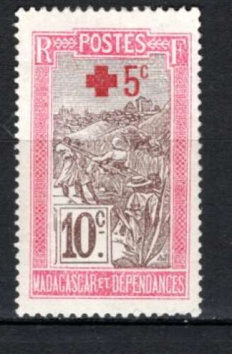 MADAGASCAR 1915 CROIX ROUGE   n°0121 TIMBRE NEUF 2  SCAN ADHERENCE DOS 