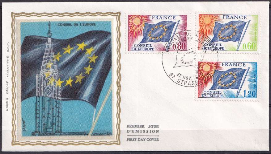 France FDC Service 1975-76 Y&T 46, 47, 48 - Conseil de l'Europe (scan dos) 