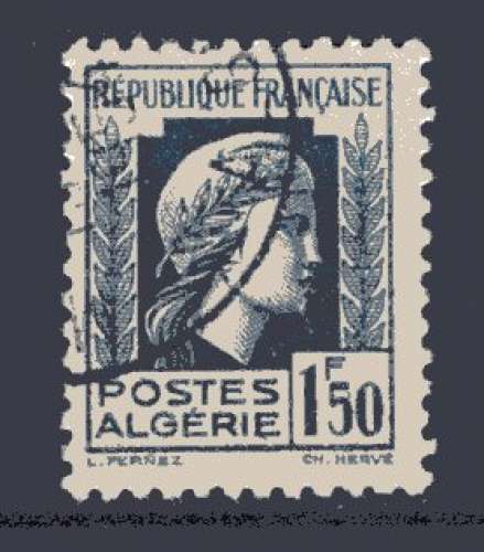 ALGERIE 1944  SERIE D'ALGER MARIANNE 1FR50 BLEU   OBLITERE