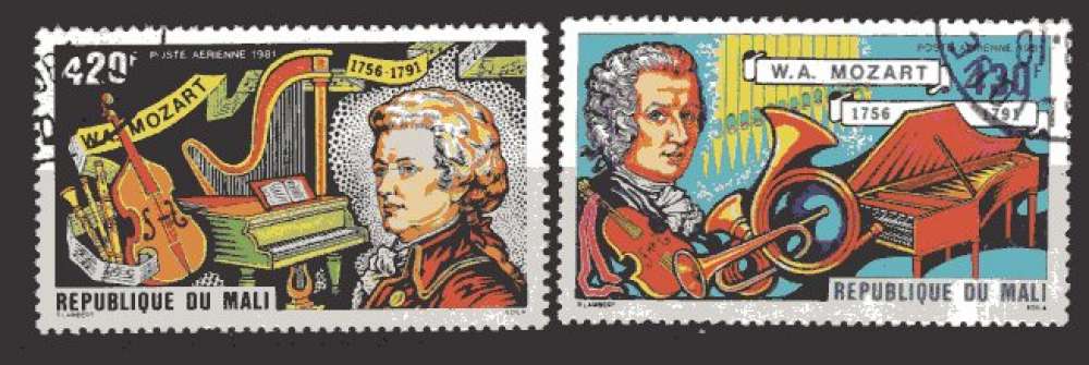 MALI 1981 LE COMPOSITEUR MOZART LA PAIRE OBLITERE