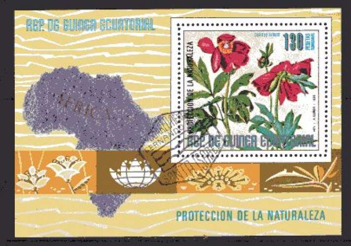 GUINEE EQUATORIALE 1985 PROTECTION DE LA NATURE FLEURS   BLOC OBLITERE