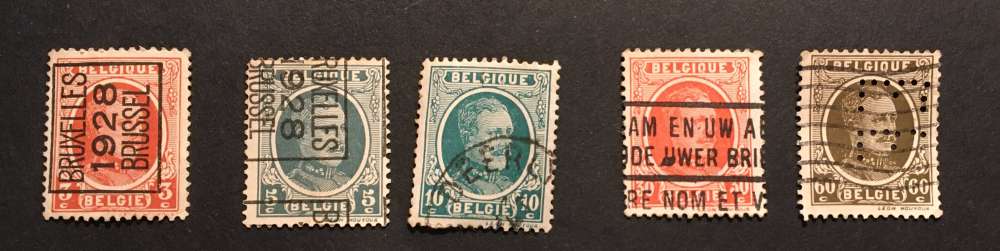 Belgique 1921-1928 YT 192-194, 199 et 255