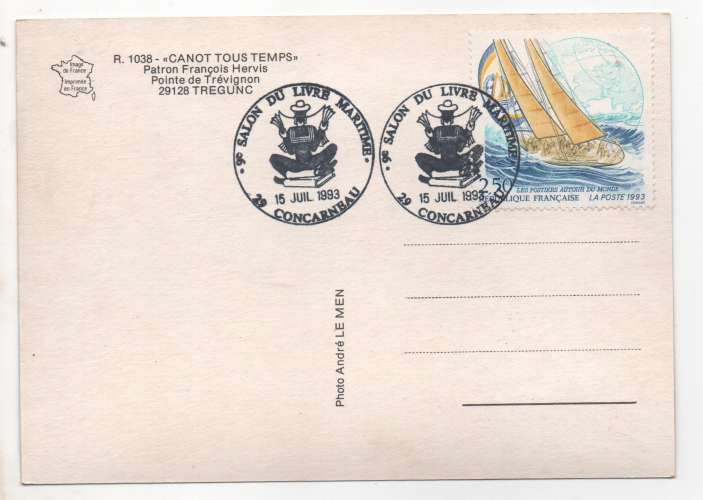 cpm 29 Trégunc Canot tous temps timbrée Yt 2789 cachet Salon du livre maritime