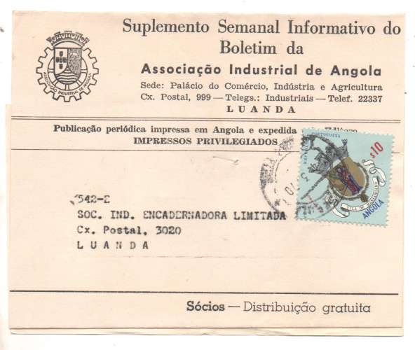 Bande de journaux Angola ( timbrée  YT  448 en 1970 )