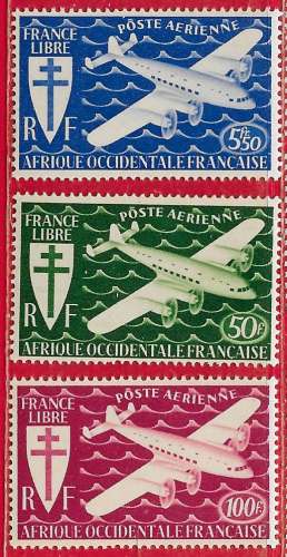 Afrique occidentale française PA/AM n°1 à/to 3 avion airplane 1945 **