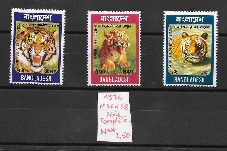 chat -  Bangladesh n°56 à/to 58 félin tigre 1978 **