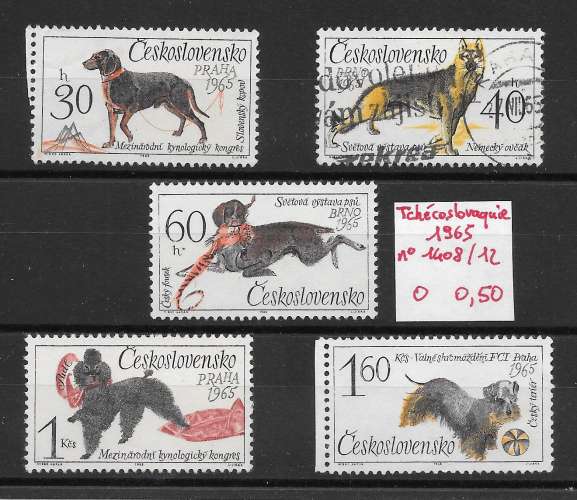 chien barbu berger caniche terrier - Tchécoslovaquie n°1408 à/to 1412 1965 o & (*)