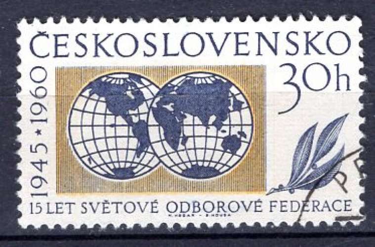 TCHECOSLOVAQUIE 1960 FEDERATION SYNDICALE MONDIALE OBLITERE