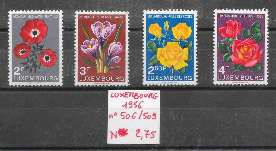fleur anémone crocus rose - Luxembourg n°506 à/to 509 1956 *
