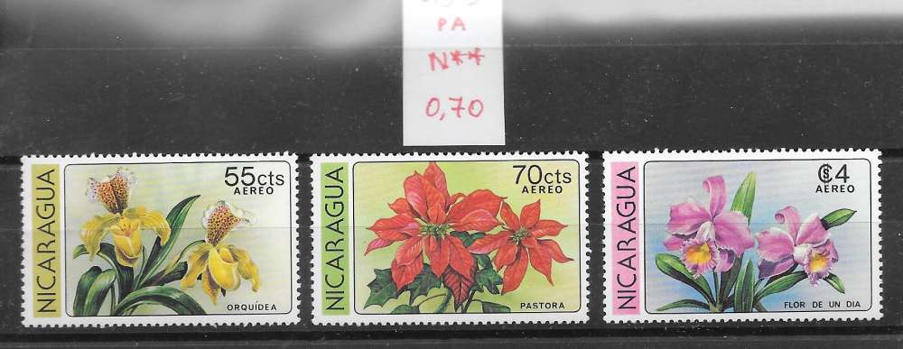 fleur - Nicaragua PA/AM n°928, 929, 932 orchidée étoile de noël 1979 **