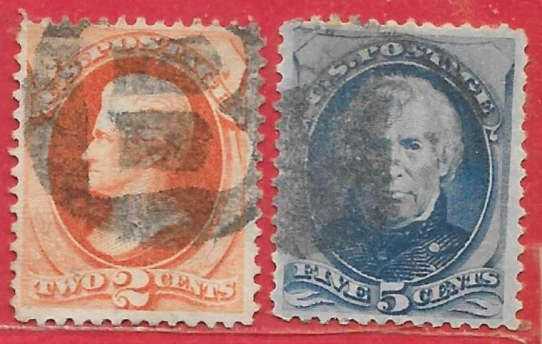 Etats-Unis d'Amérique n°58 2c rouge-orange & 59 5c bleu 1875 o