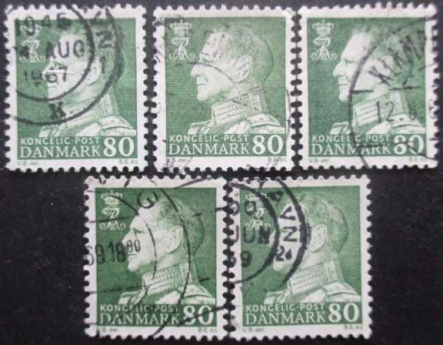DANEMARK N°466 fluo X 5 oblitéré 