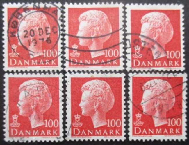 DANEMARK N°626a non fluo X 6 oblitéré 