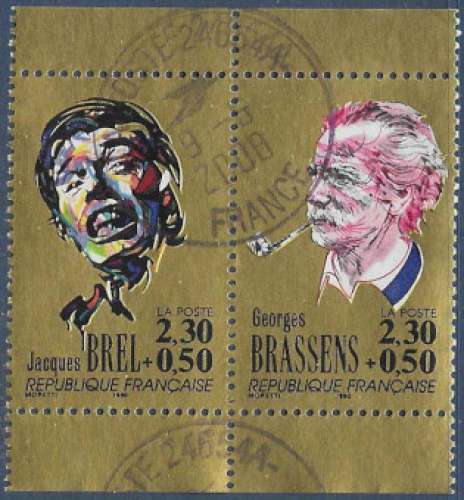 FRANCE 1990 : yt 2653,2654 Oblitéré/Used # Jacques Brel, Georges Brassens