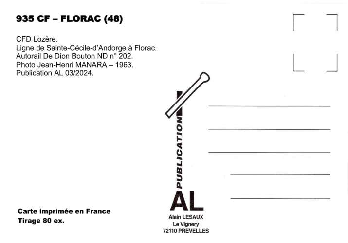 AL 935 - Autorail De Dion-Bouton ND 202 - FLORAC - Lozère - CFD Lozère