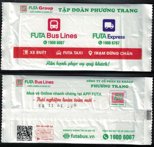 Vietnam Futa Bus Lines Futa Express Pochette Traveller Refreshing Towel Serviette rafraîchissante