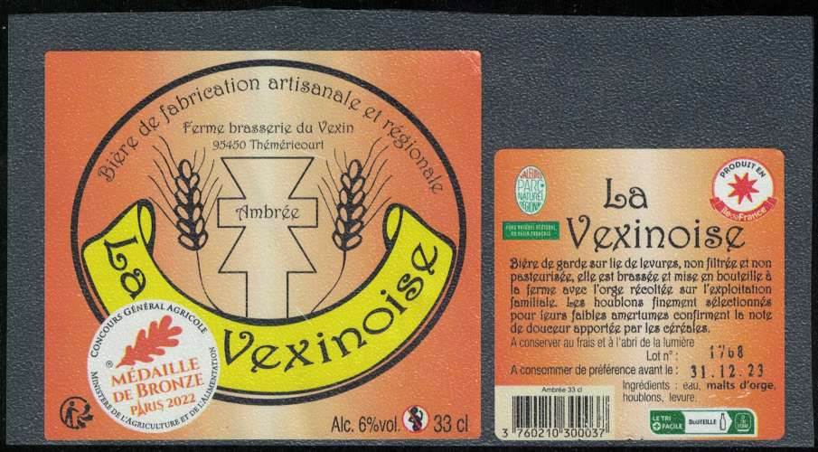 France Lot 2 Etiquettes Bière Beer Labels Brasserie du Vexin 95 Théméricourt La Vexinoise