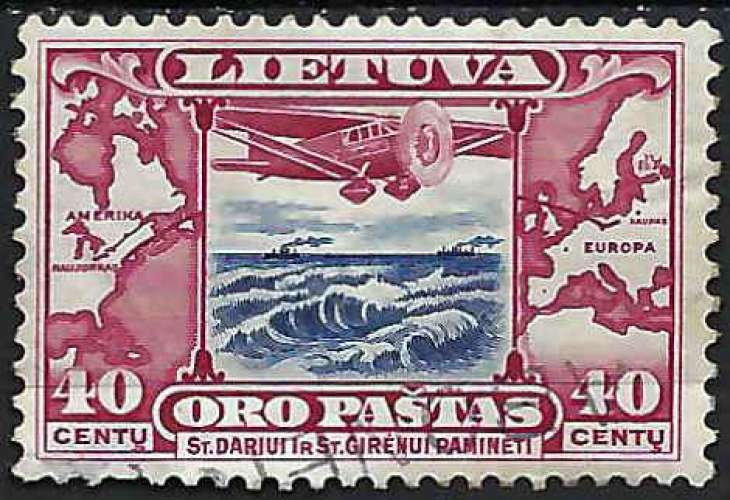 Lituanie - 1934 - Y & T n° 85 Poste aérienne - O. (aminci)