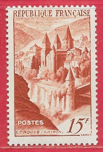 France n°792 Abbaye de Conques 15F brun-orange 1947 **