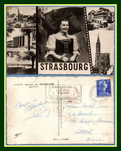 CPSM Strasbourg Souvenir voy. Flamme son port rhénan 1959