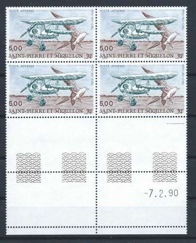 St Pierre et Miquelon PA N°69** (MNH) 1990 - Avion et Oiseaux - Coin daté